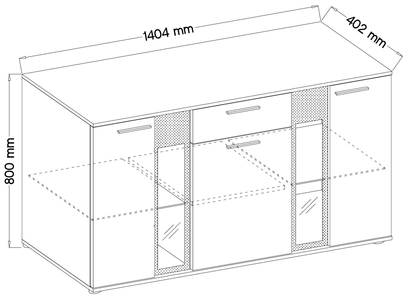 Furnix Anrichte Sideboard SARAI mit Glastüren, 1 Schublade, 3 Türen, B140,4 x H80 x T40,2 cm