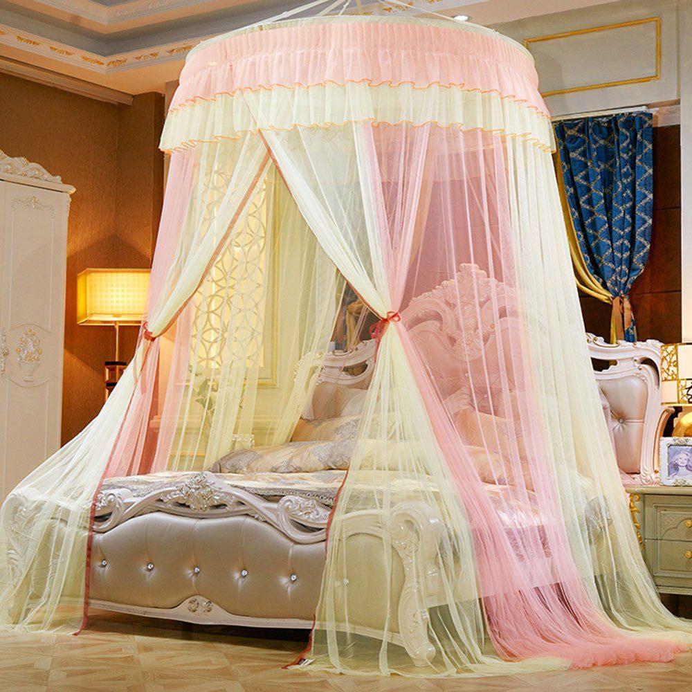 Rosnek Moskitonetz Deckenmontiertes, Doppelte Farbe, für Twin Full Queen King, Dome Betthimmel mit Haken