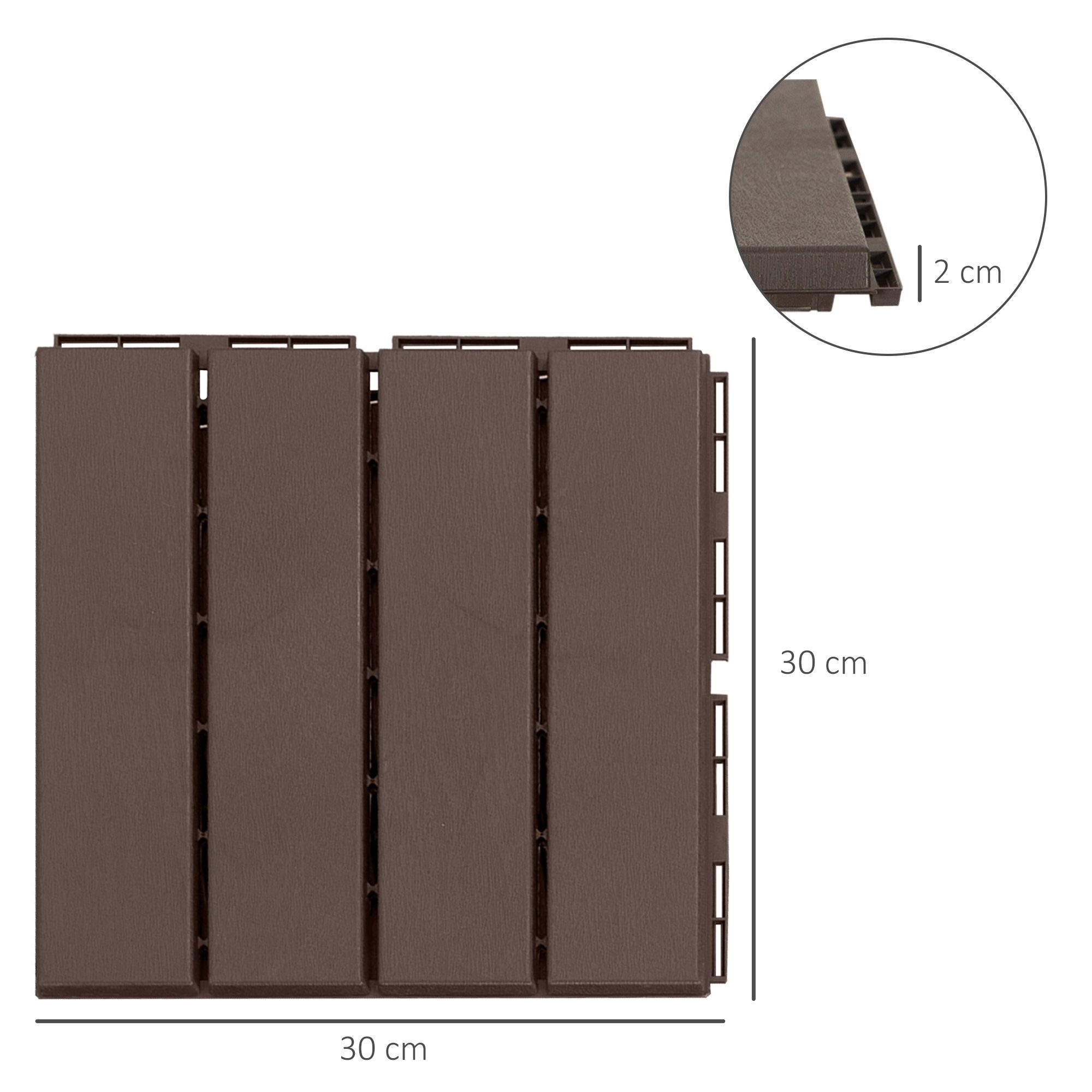 Outsunny Klickfliesen Balkon Patio 30 x 30 cm, Garten-Klickfliese, Garten-Klickfliese Bodenbelag, 1 St., 9 x Terassenfliesen, Stärke: 2 cm, 0.81 m²