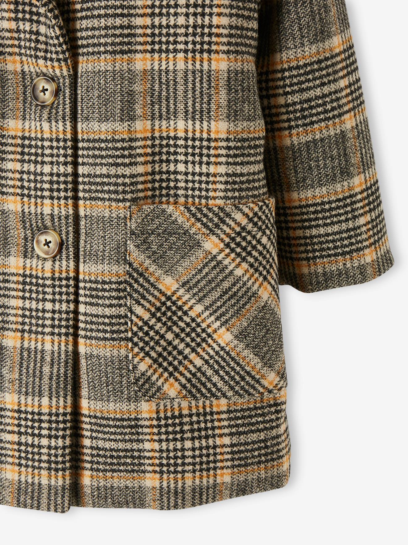Manteau à carreaux fille. kaki