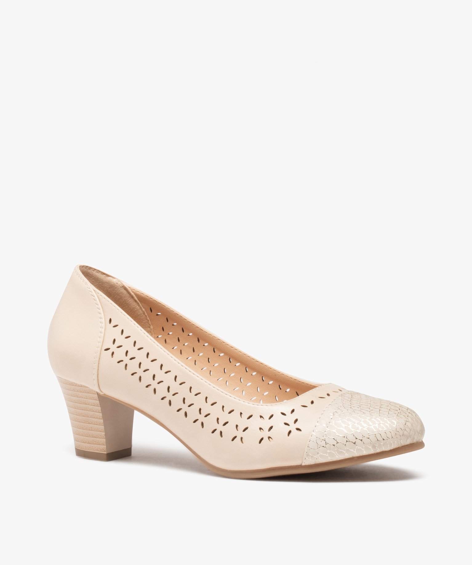Escarpins femme à talon dessus ajouré et métallisé beige | GEMO