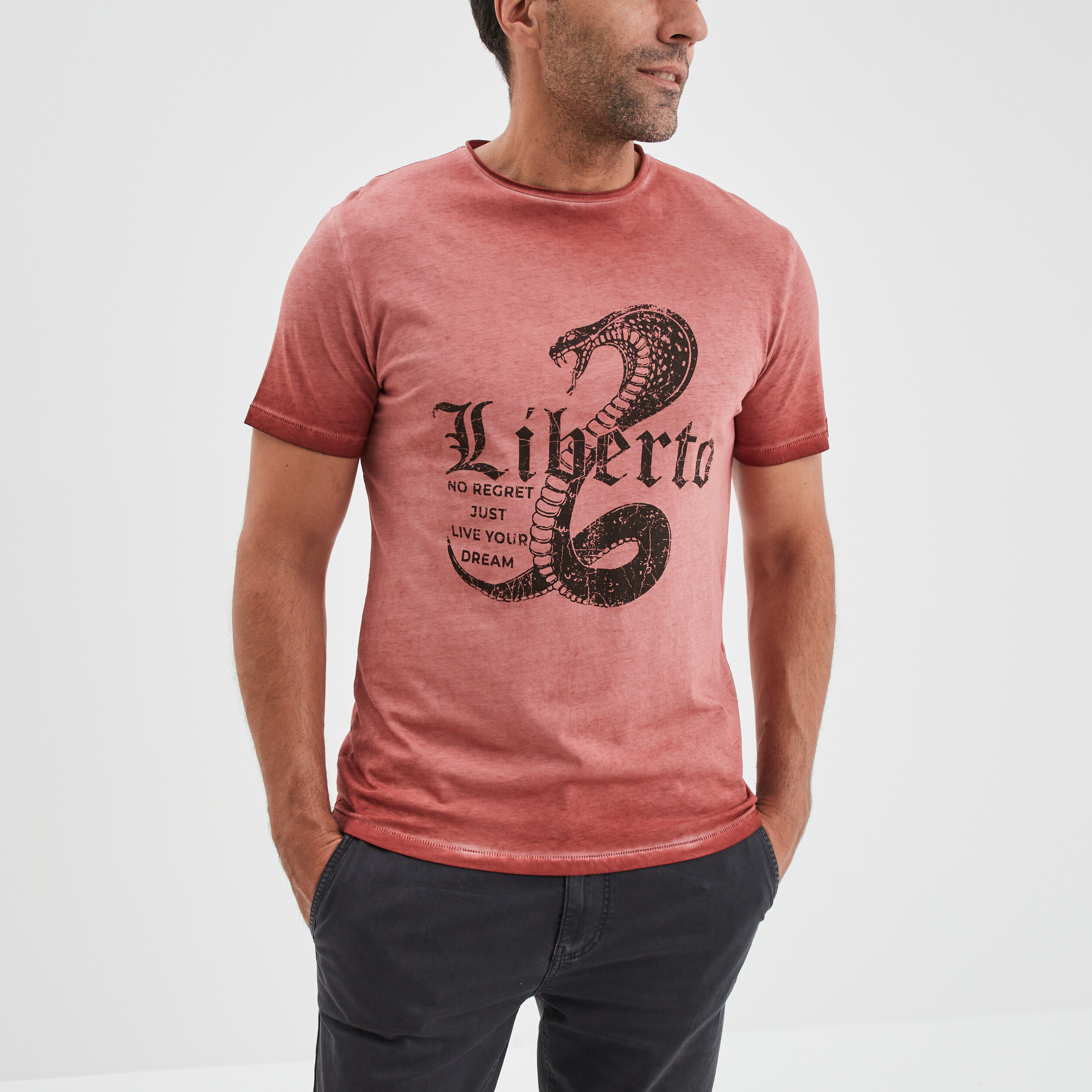 T-shirt manches courtes coton Liberto bordeaux homme | La Halle