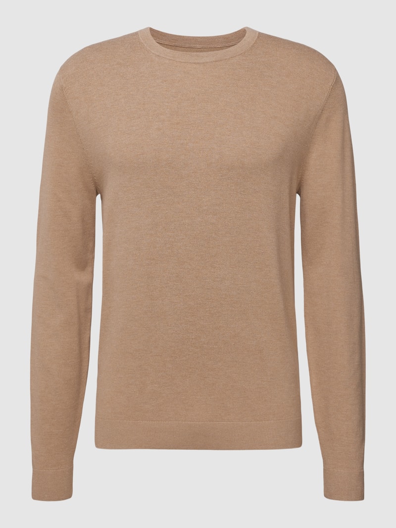 Pullover mit geripptem Rundhalsausschnitt in sand meliert