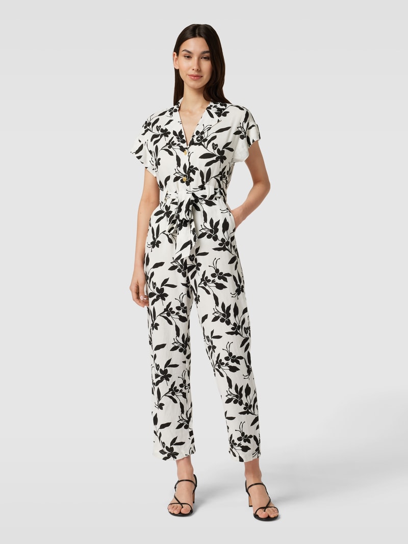 Jumpsuit mit floralem Allover-Muster in ecru