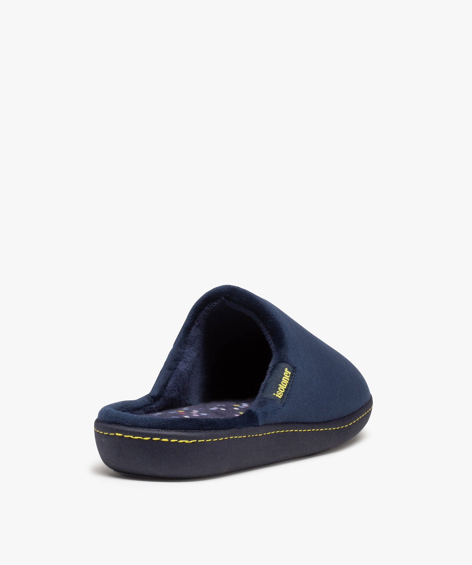 Chaussons femme mules en velours uni - Isotoner marine | GEMO