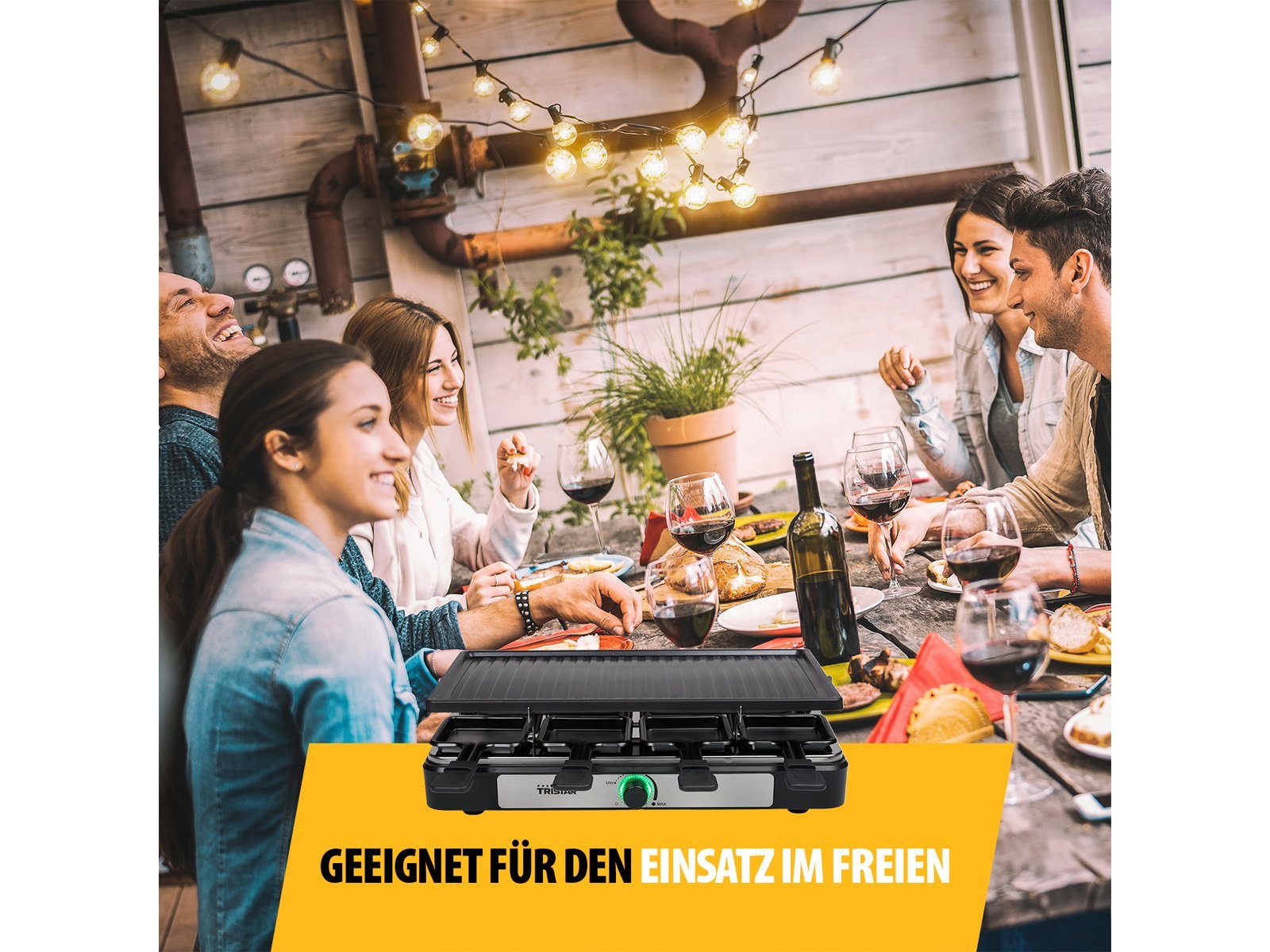 Tristar Raclette, 8 Raclettepfännchen, Gerät für 2-8 Personen Tischgrill Griddle Grillplatte Camping geeignet