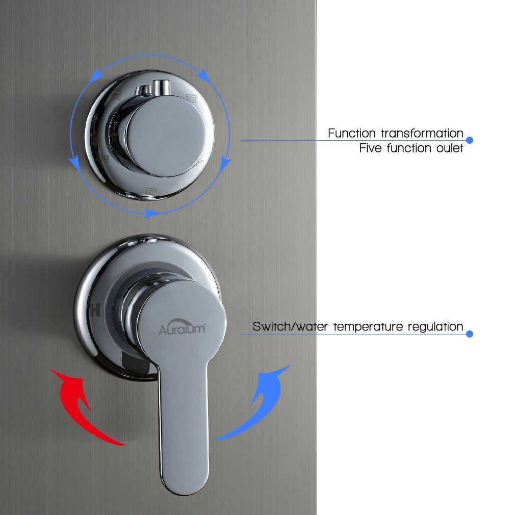 Auralum Duschsystem 5-Funktion LED Duschpaneel Badezimmer mit Dusch Duschsäule Handbrause, Edelstahl Duschset, Wassertemperatur-Display