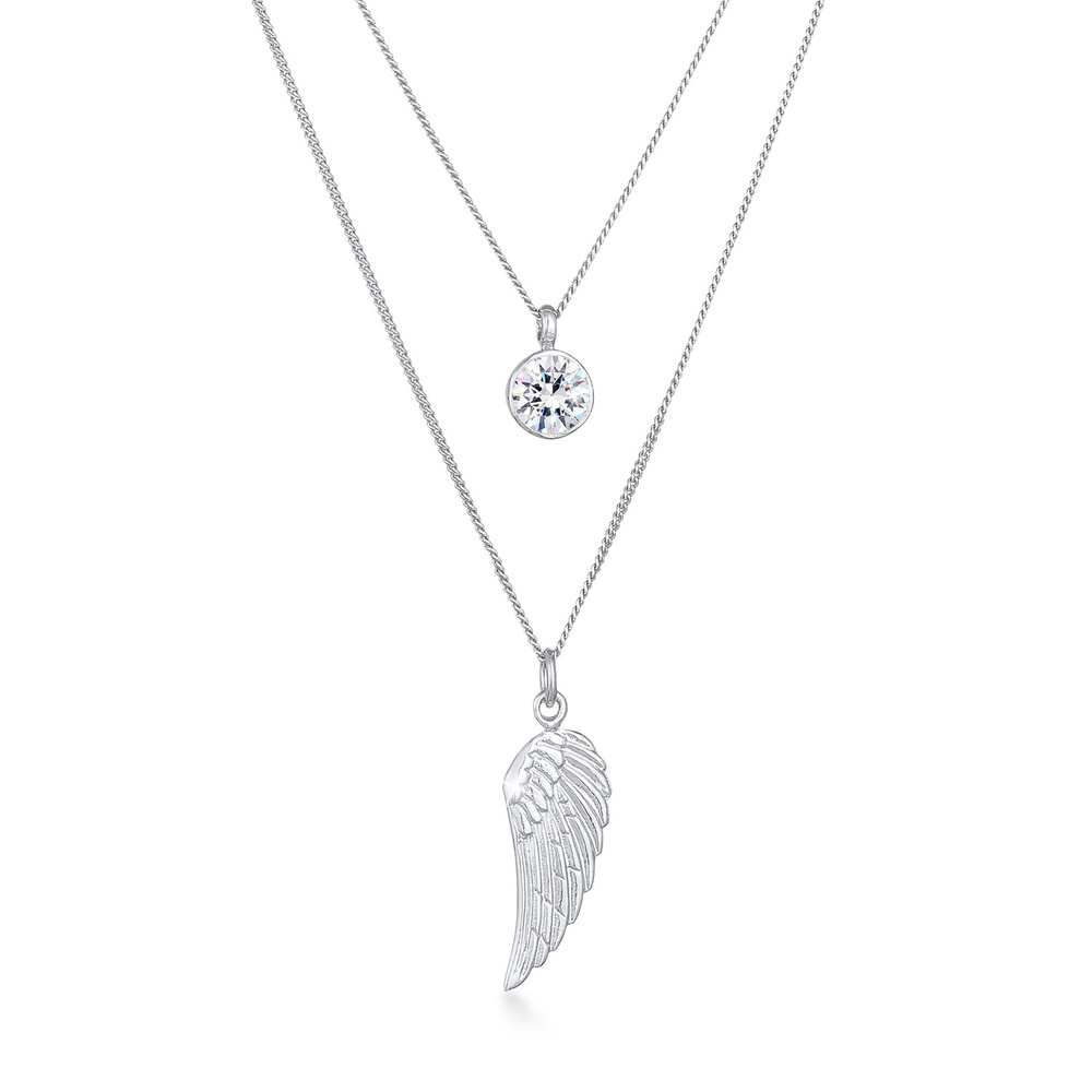 Elli Elli Collier Symbole d'Ailes de couche pour Femmes avec cristal en Argent Sterlin collier