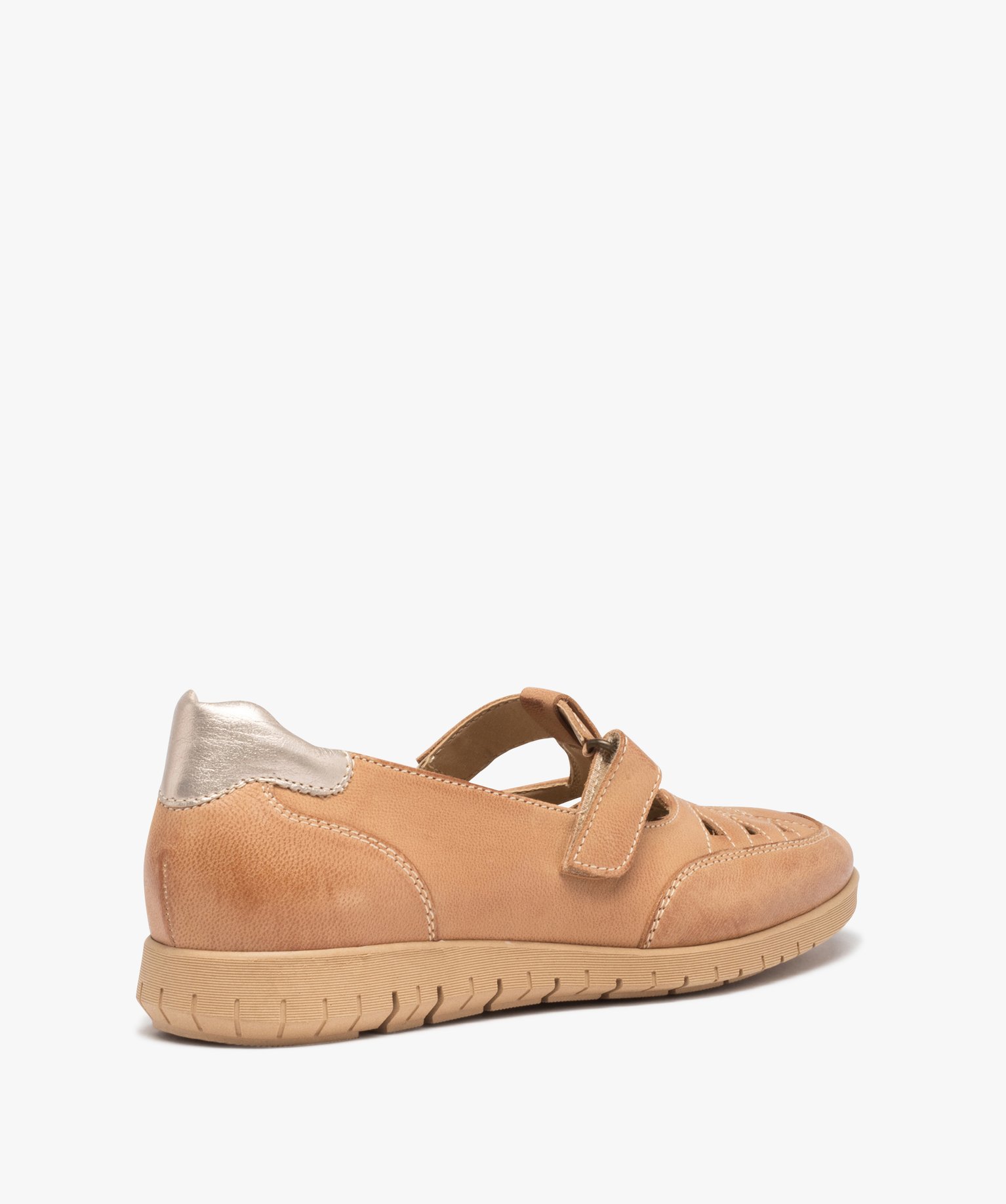 Mocassins femme confort dessus cuir uni ajouré marron | GEMO