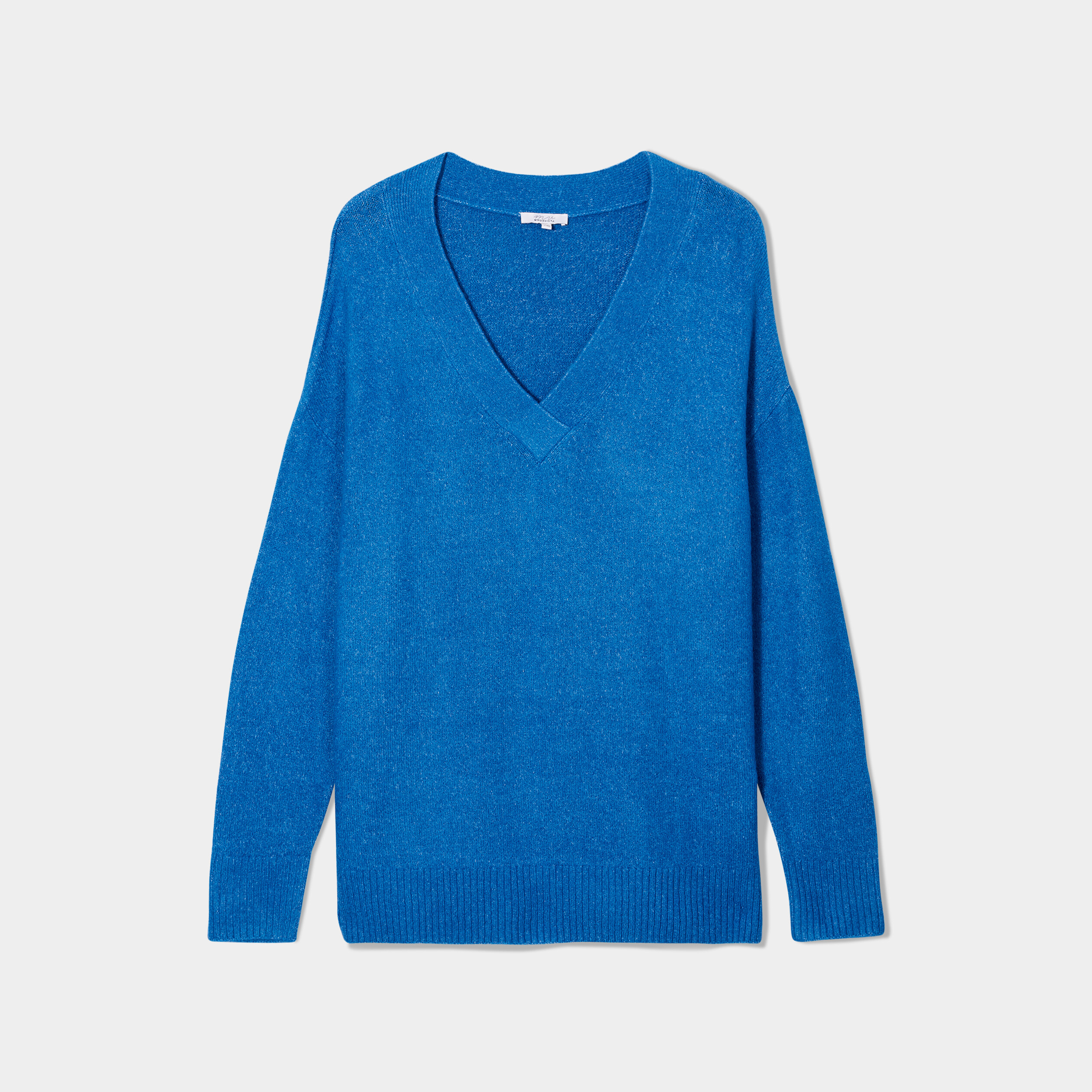 Pull col en V manches longues bleu femme grande taille | La Halle