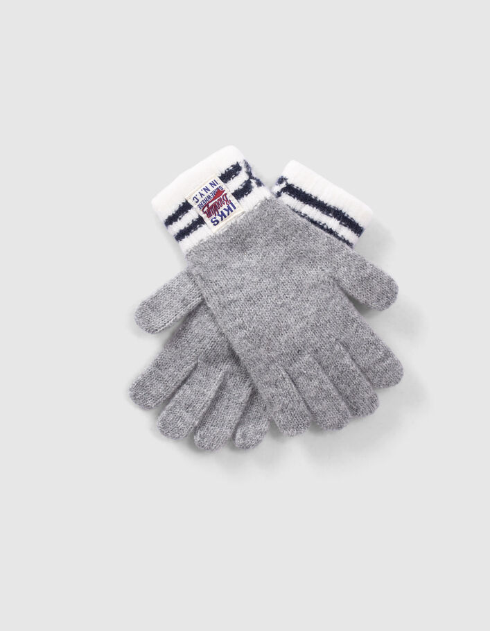 Gants gris tricot bords-côtes rayés garçon