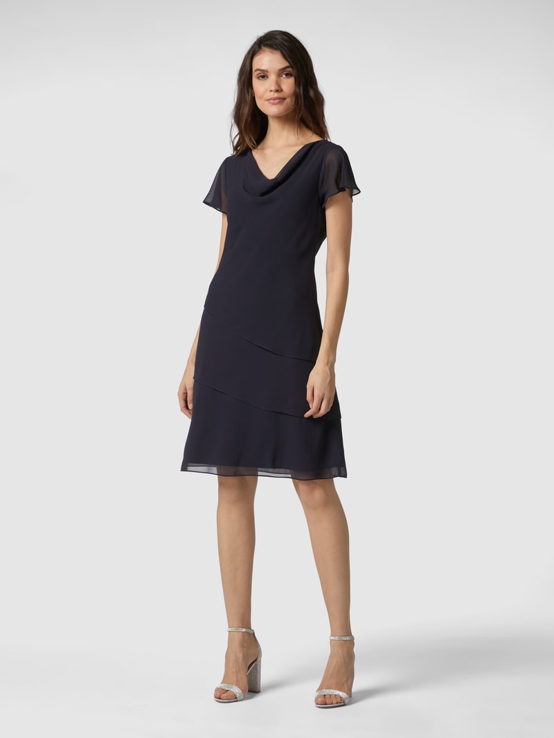 Cocktailkleid mit Volants in marineblau meliert
