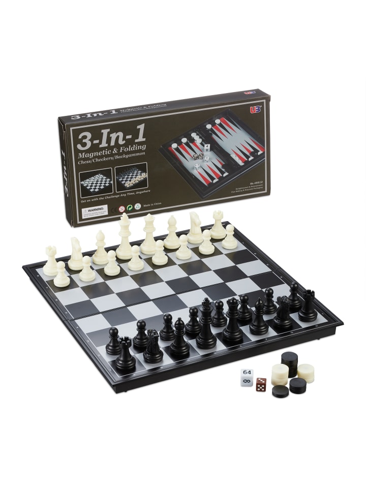relaxdays Schachspiel in Schwarz/ Weiß - (B)32 x (H)2 x (T)32 cm günstig kaufen onesize