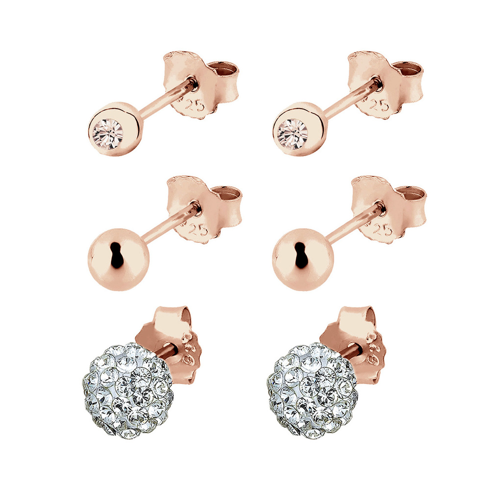 Elli Elli Boucles d'Oreilles 3er Set Kristalle rosé vergoldet Boucles d'oreilles
