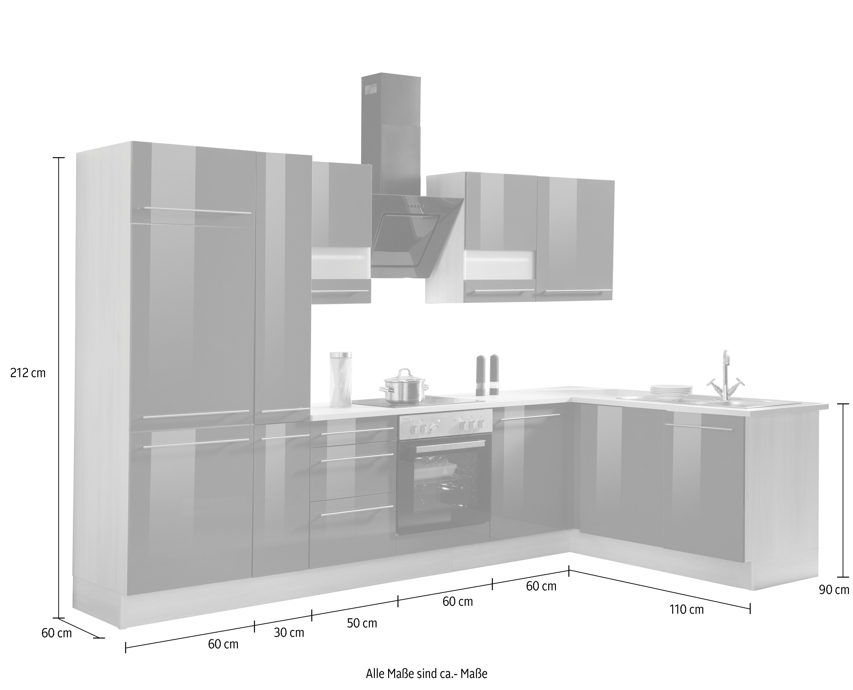 OPTIFIT Winkelküche Bern, mit E-Geräten, Stellbreite 320 x 175 cm, mit höhenverstellbaren Füßen