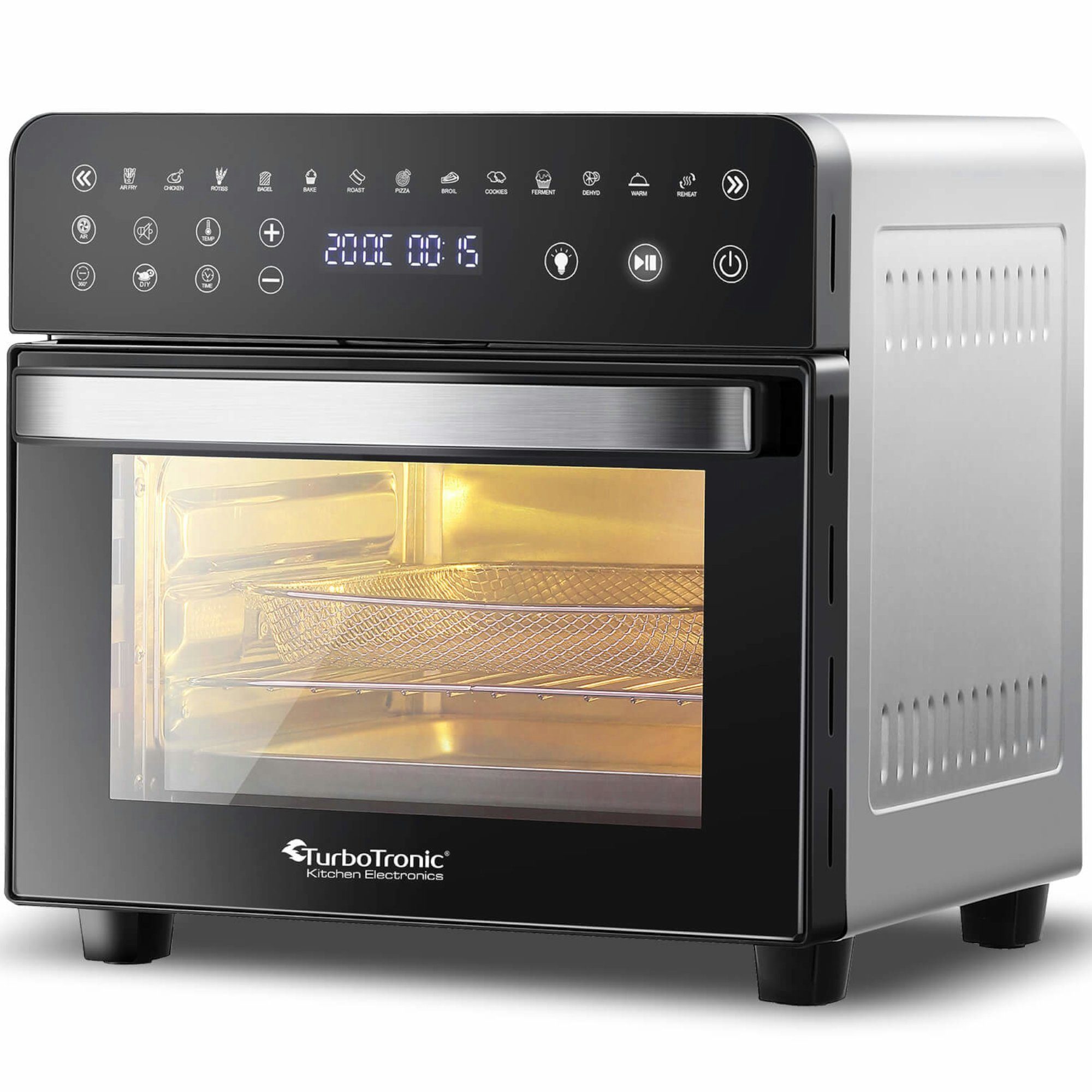 TurboTronic by Z-Line Minibackofen Digitaler XXL Power Airfryer 14 Liter Pommes Korb ab 50°C Heißluftofen, mit Drehspieß für Hähnchen, Konvektionsofen
