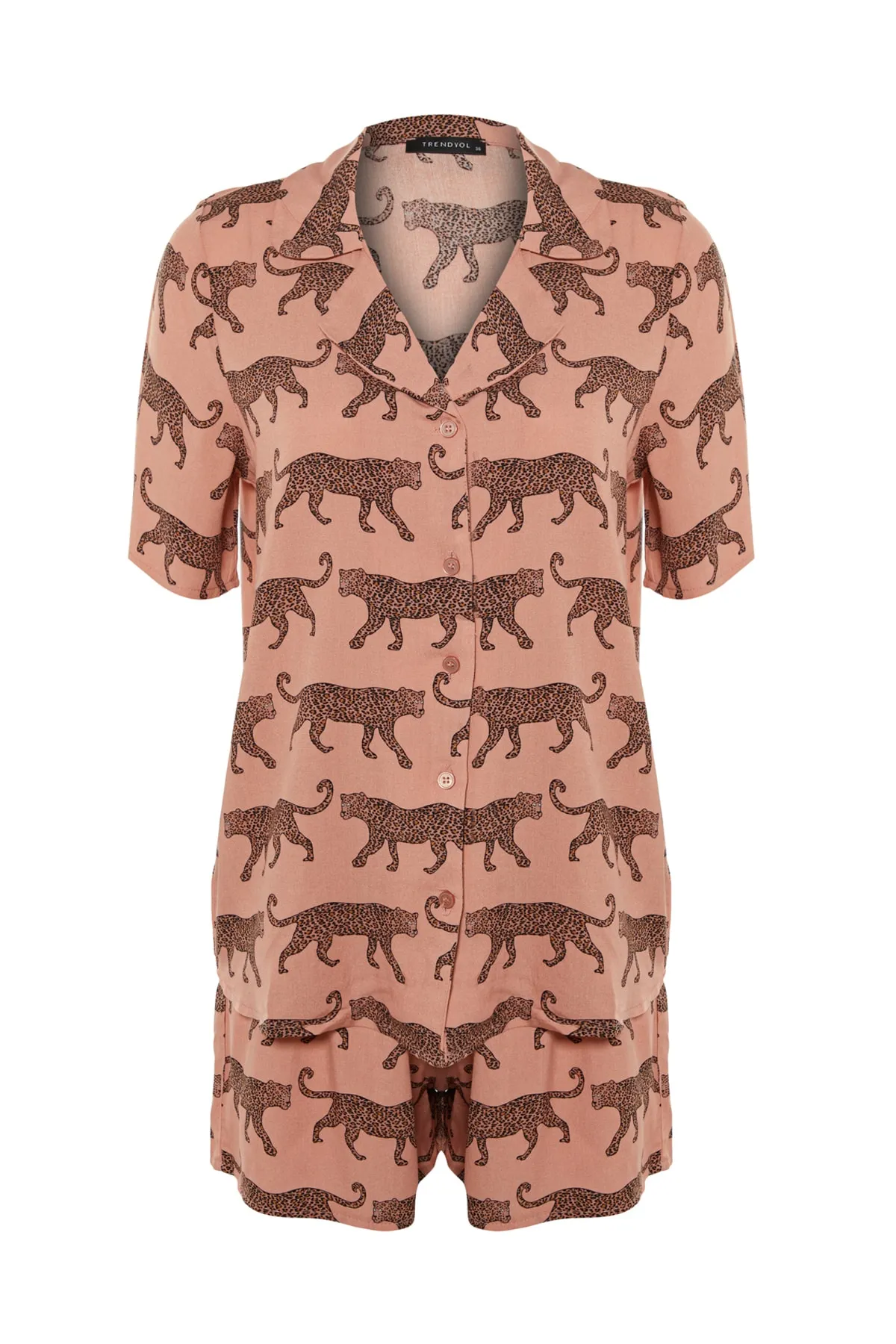 Trendyol Collection  Pyjama-Set aus Viskose mit Hemd und Shorts mit getrocknetem Rosenmuster THMSS21PT0473