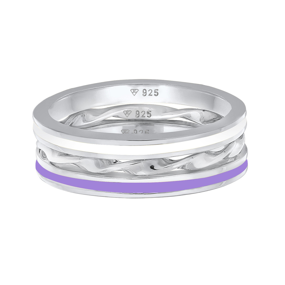 Elli Elli Bague Femmes Basique Trio Torsadé Set de 3 avec Émail Lilas en Argent Sterli Bague