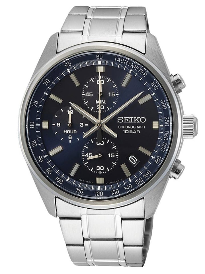 Seiko Chronograph Herrenuhr mit Stahlband Blau / Silber günstig kaufen onesize