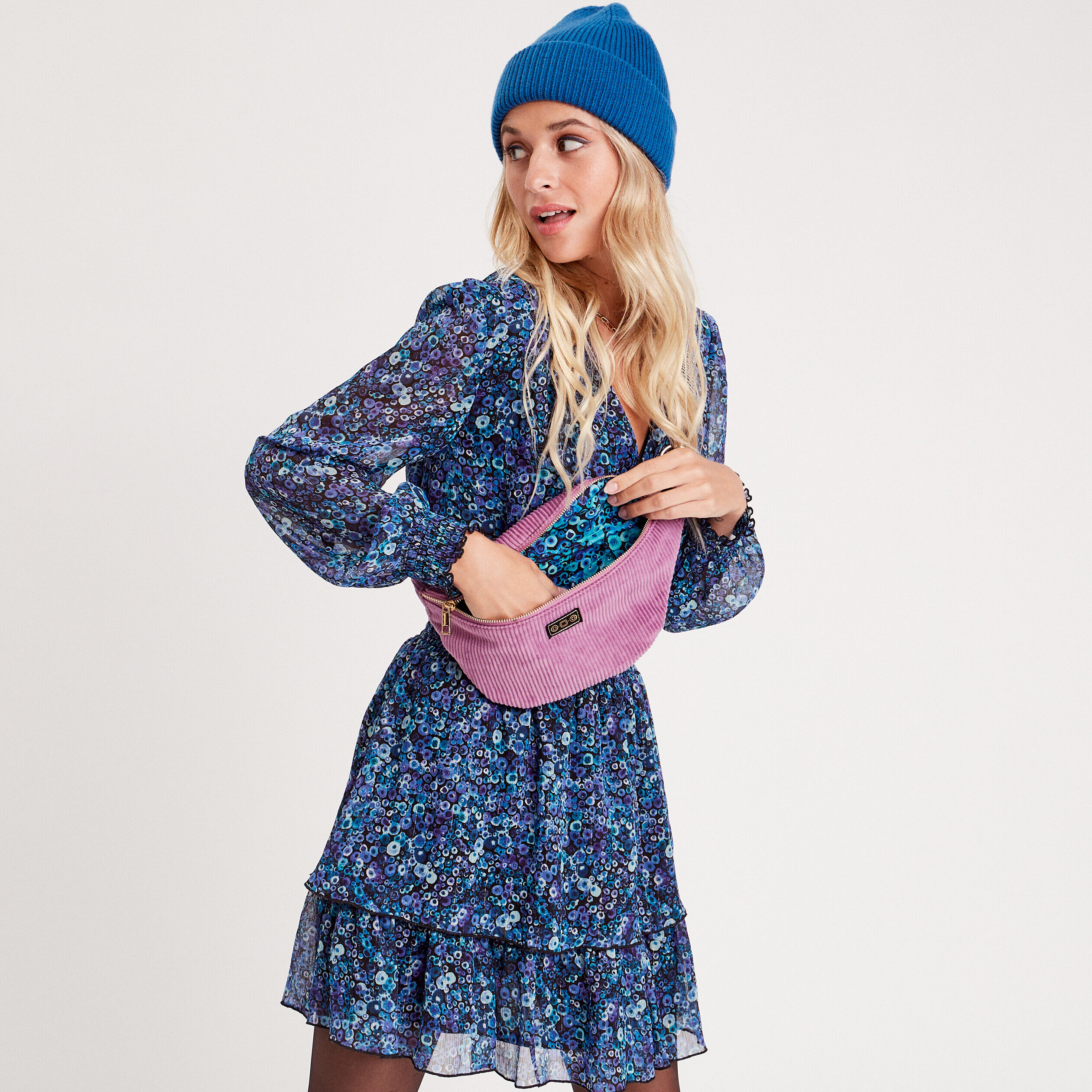 Robe évasée volantée noir femme | Cache Cache