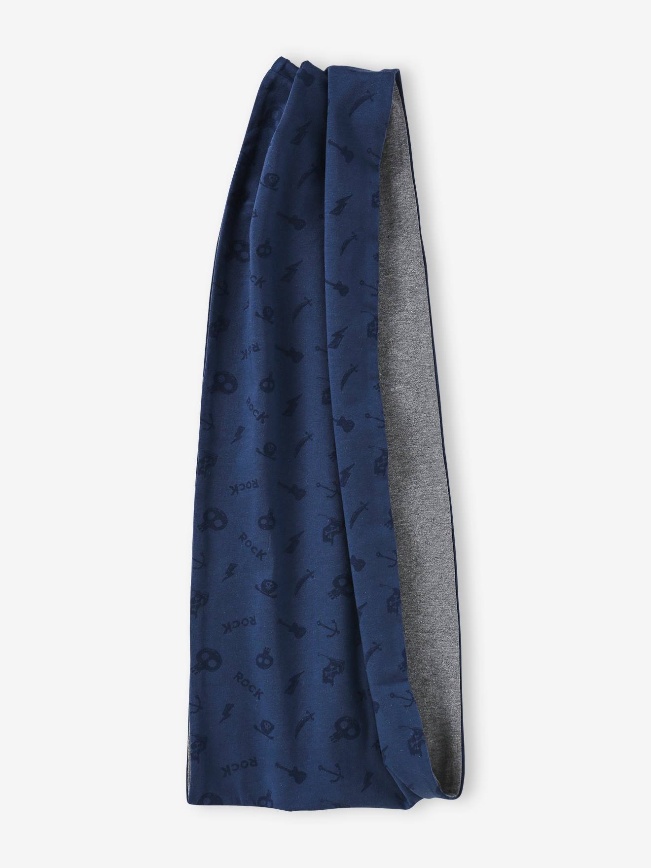 Snood réversible garçon imprimé rock/chiné bleu nuit