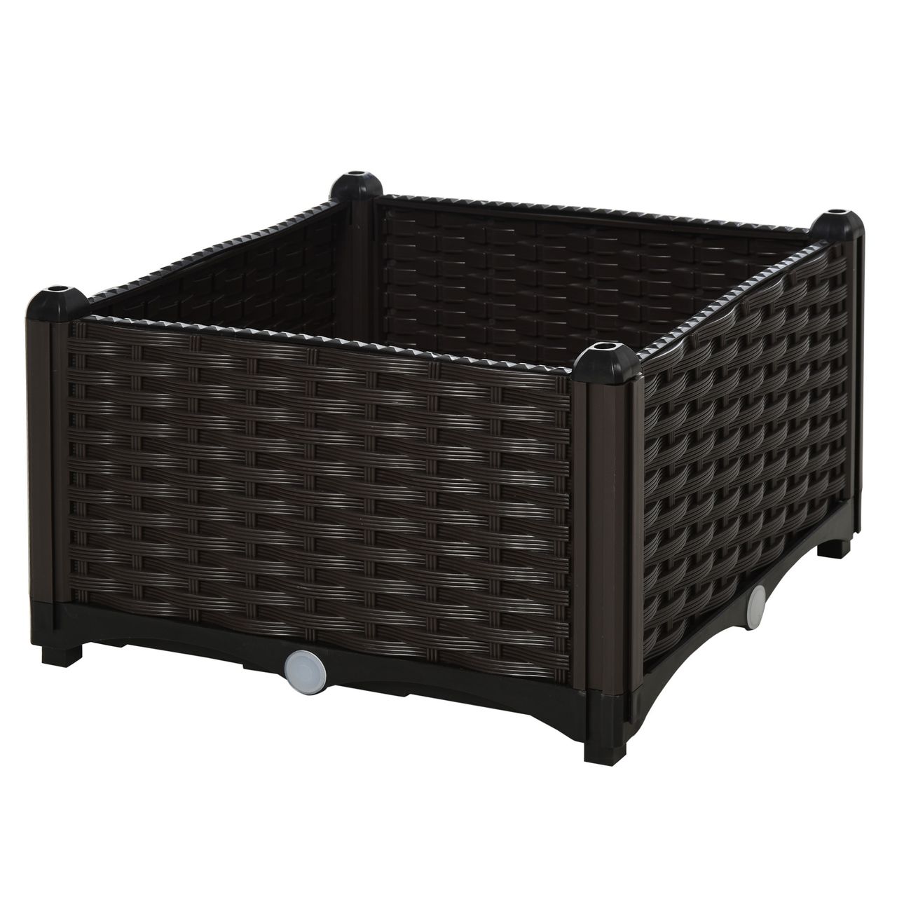 Outsunny Hochbeet 2-teiliger Pflanzkasten mit Abflusslöchern in Rattan-Look PP Braun 40 x 40 x 44 cm