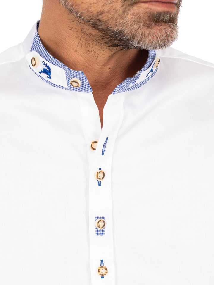 OS-Trachten Stehkragenhemd 420012-3334 in weiß-blau günstig kaufen XS