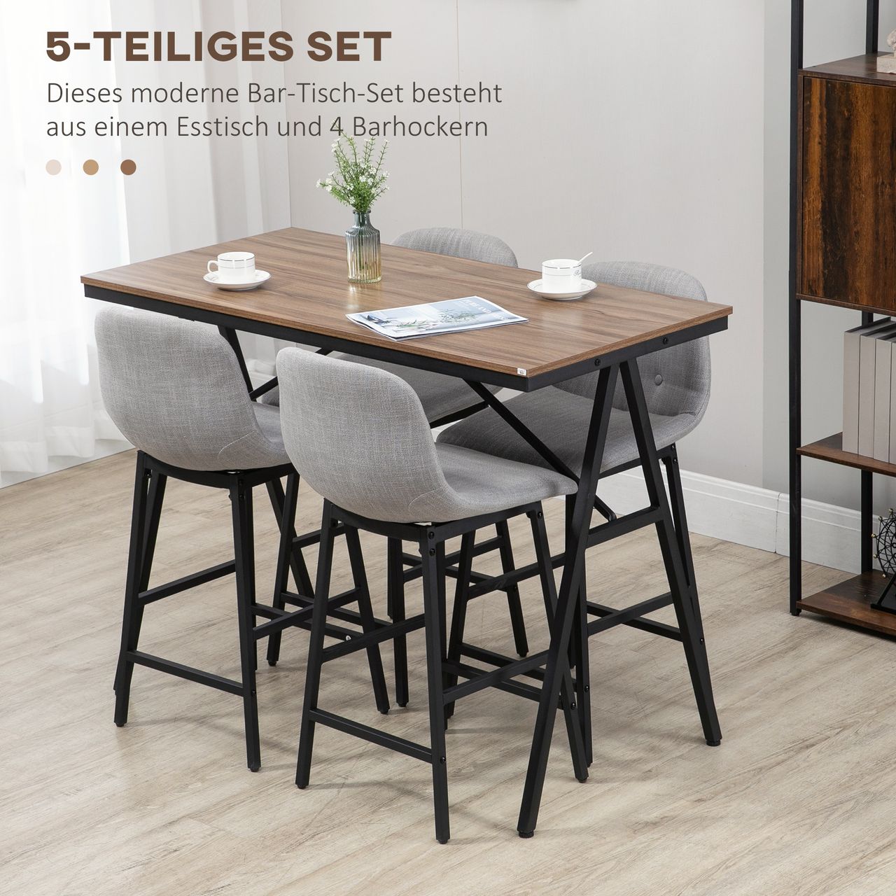 HOMCOM Bartisch mit Barhocker Set, Küchentisch, 5-teilig Essgruppe, Bartisch Set