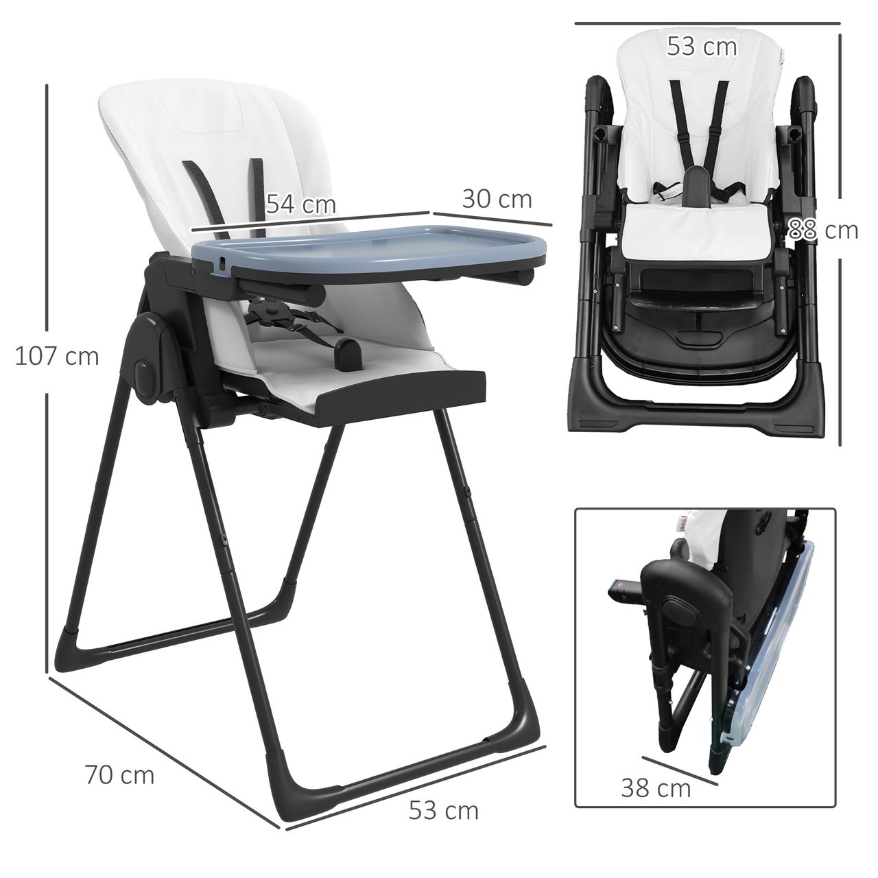 ZONEKIZ Babyhochstuhl Kinderhochstuhl mit abnehmbaren Tisch für 6-36 Monate Baby