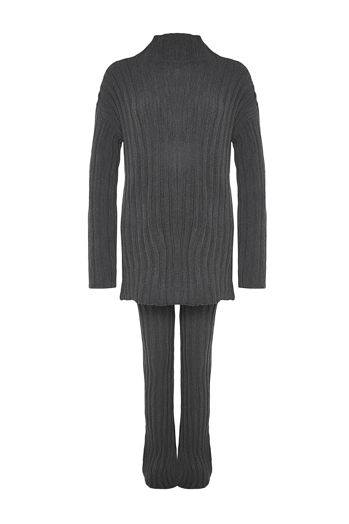 Trendyol Collection  Anthrazitfarbenes Strickoberteil- und Unterteil-Set TWOAW24AU00134