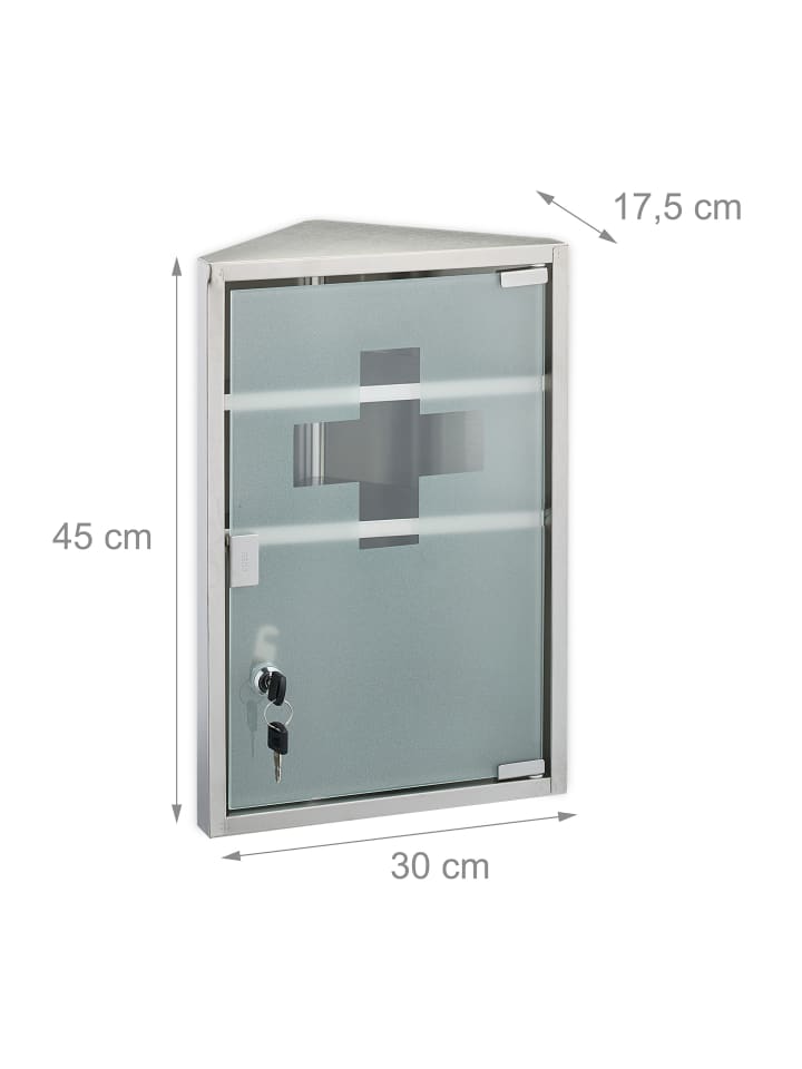 relaxdays Medizinschrank in Silber - (B)30 x (H)45 x (T)17,5 cm günstig kaufen onesize