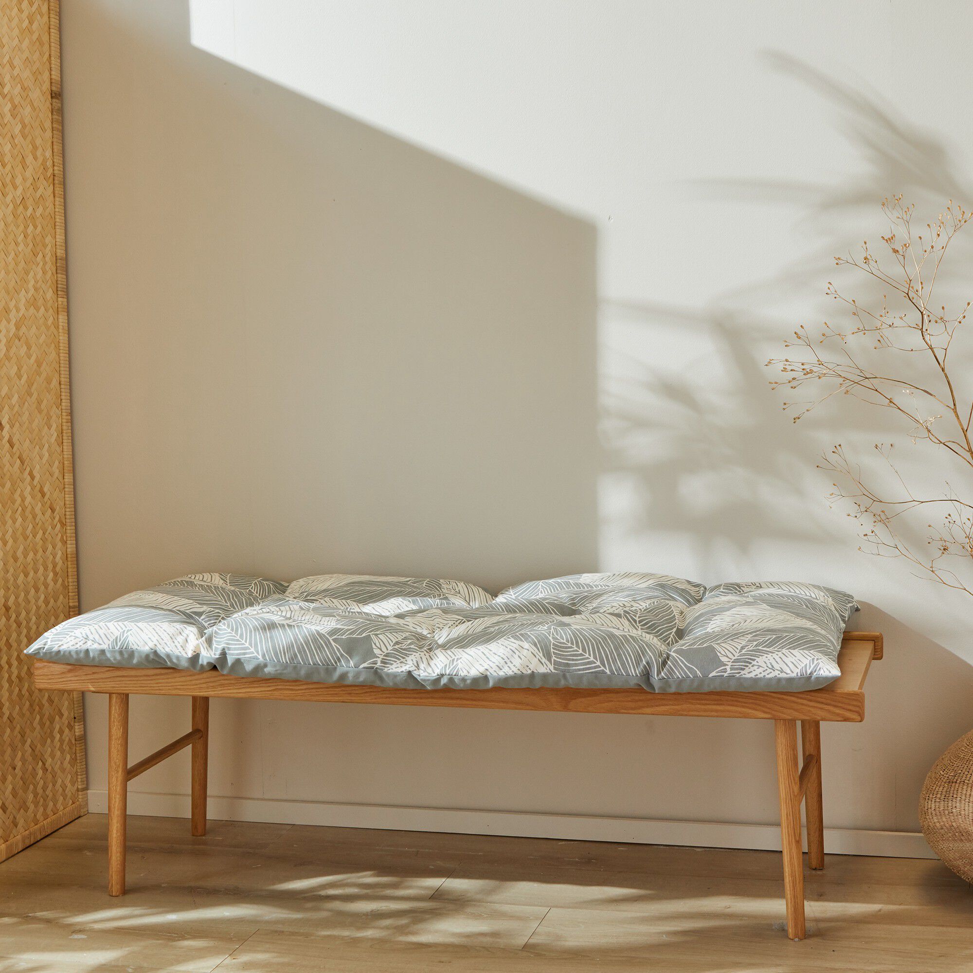 Long coussin déco coton imprimé feuillage