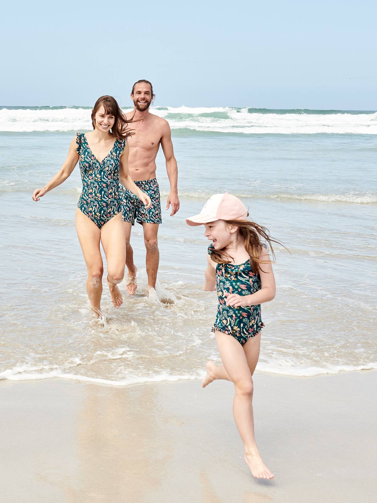 Maillot de bain 1 pièce fille capsule famille bain jungle vert fonce imprime