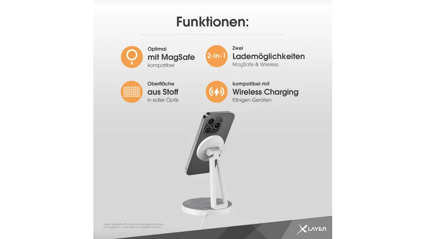 XLayer MagFix Pro 2 in 1 Ladestation 15W Grey/White