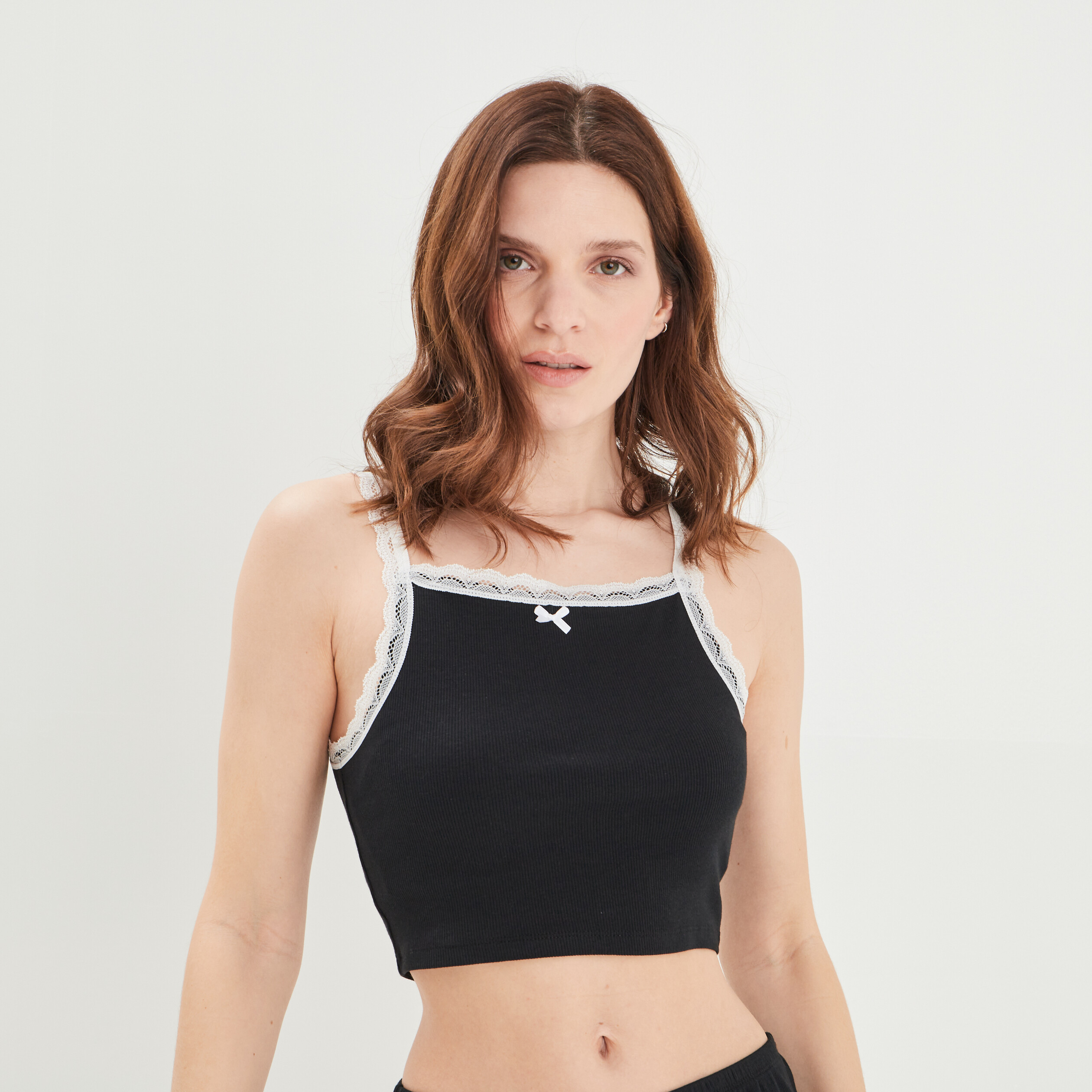Haut de pyjama débardeur cropped noir femme | La Halle