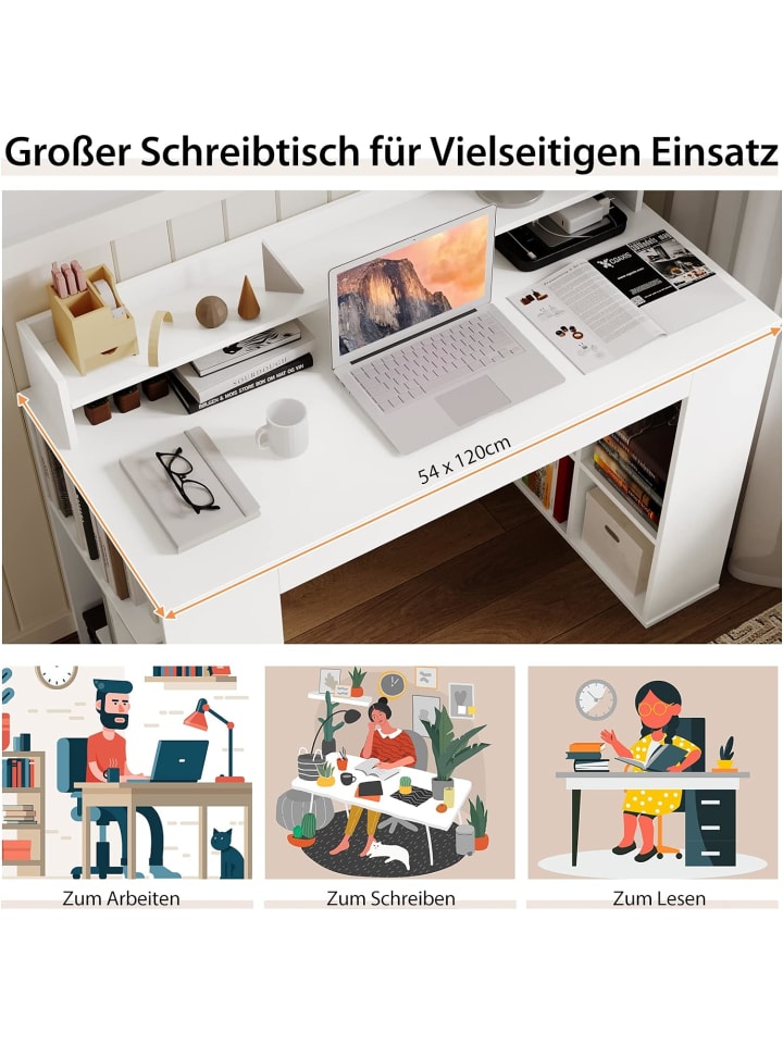 COSTWAY Schreibtisch mit 2 Bücherregalen 120cm in Weiß günstig kaufen onesize