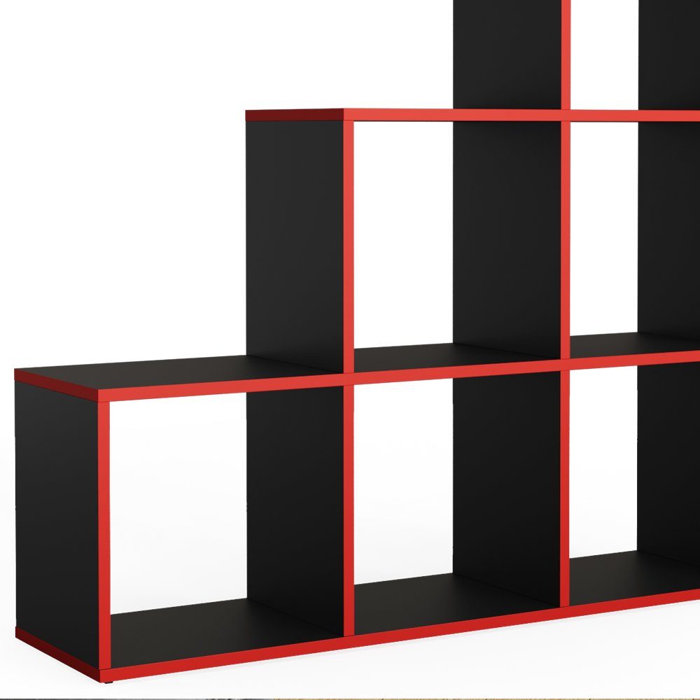 Vicco Raumteiler Treppenregal Stufenregal 6 Fächer Schwarz Rot