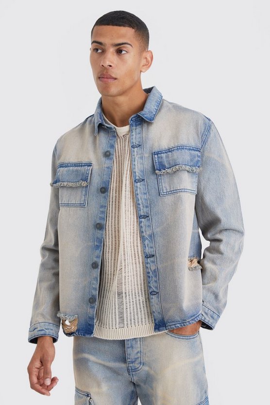 Oversize Jeanshemd in Knitteroptik