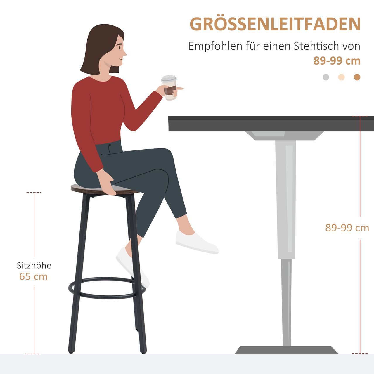 HOMCOM Barhocker, 2er-Set Barstühle mit Fußstütze, Tresenhocker mit Stahlgestell