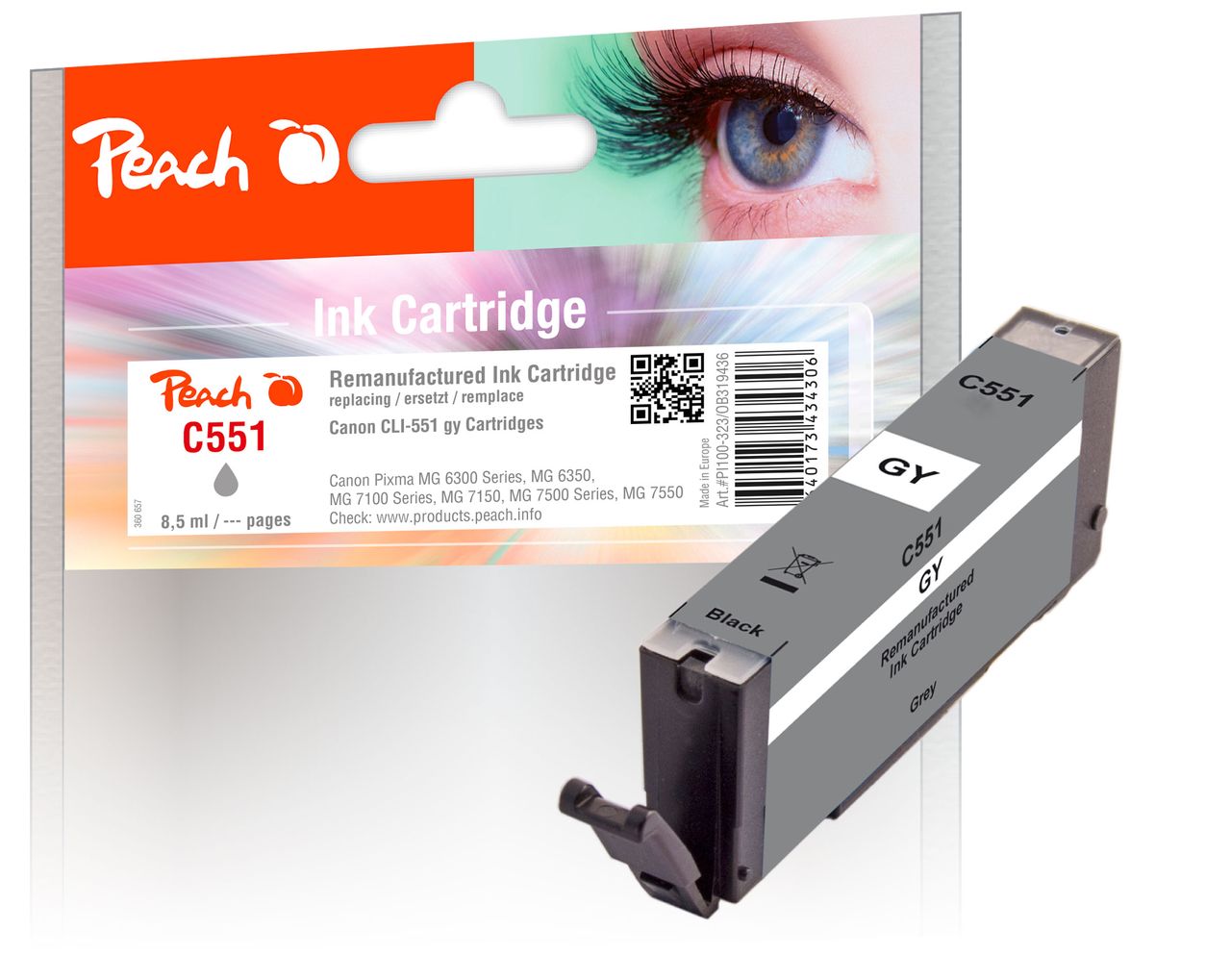 Peach Tintenpatrone grau ersetzt Canon CLI-551GY