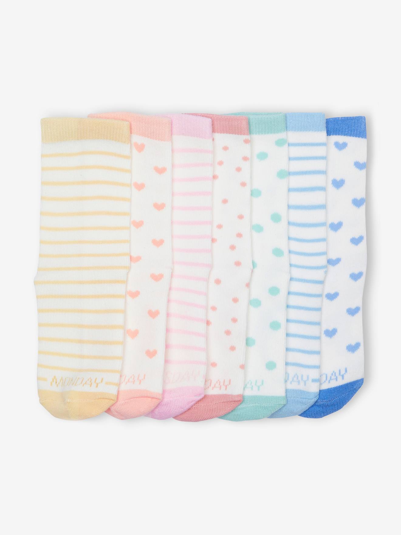 Lot de 7 paires de chaussettes fille semainier écru