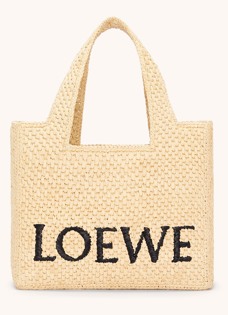 LOEWE Font Pieni raffiasta valmistettu ostoslaukku