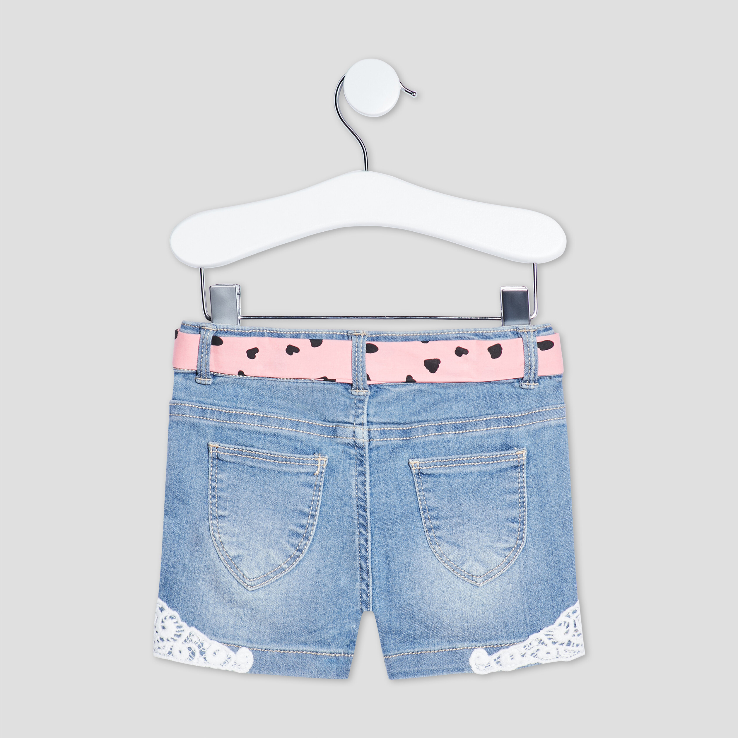 Short droit ceinturé en jean denim double stone bébé fille | La Halle