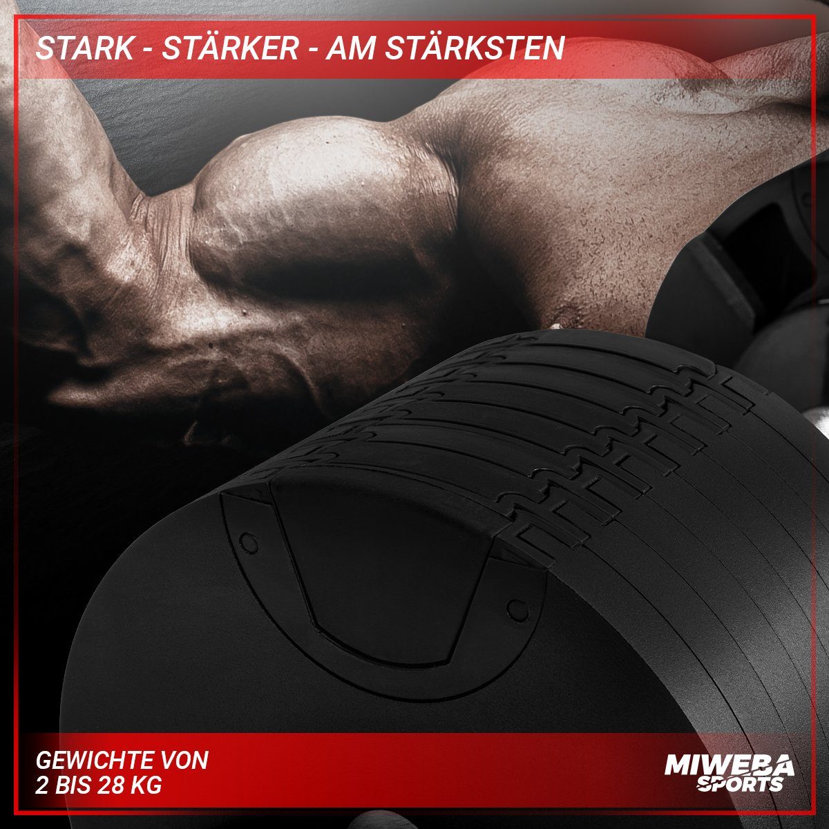 Miweba Sports Kurzhantel Fitness Stahl Hantel Set VH200 inkl. Gestell, (schneller Gewichtswechsel - rutschfest - platzsparend - Krafttraining - Muskelaufbau - Sport - Workout - Training, Hantelstange mit kreuzgerändeltem Profil, cleveres Verschlusssy