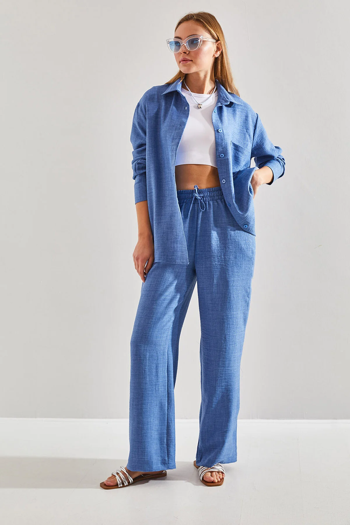 Bianco Lucci  Damen-Set aus Hose und Oberteil mit elastischem Bund