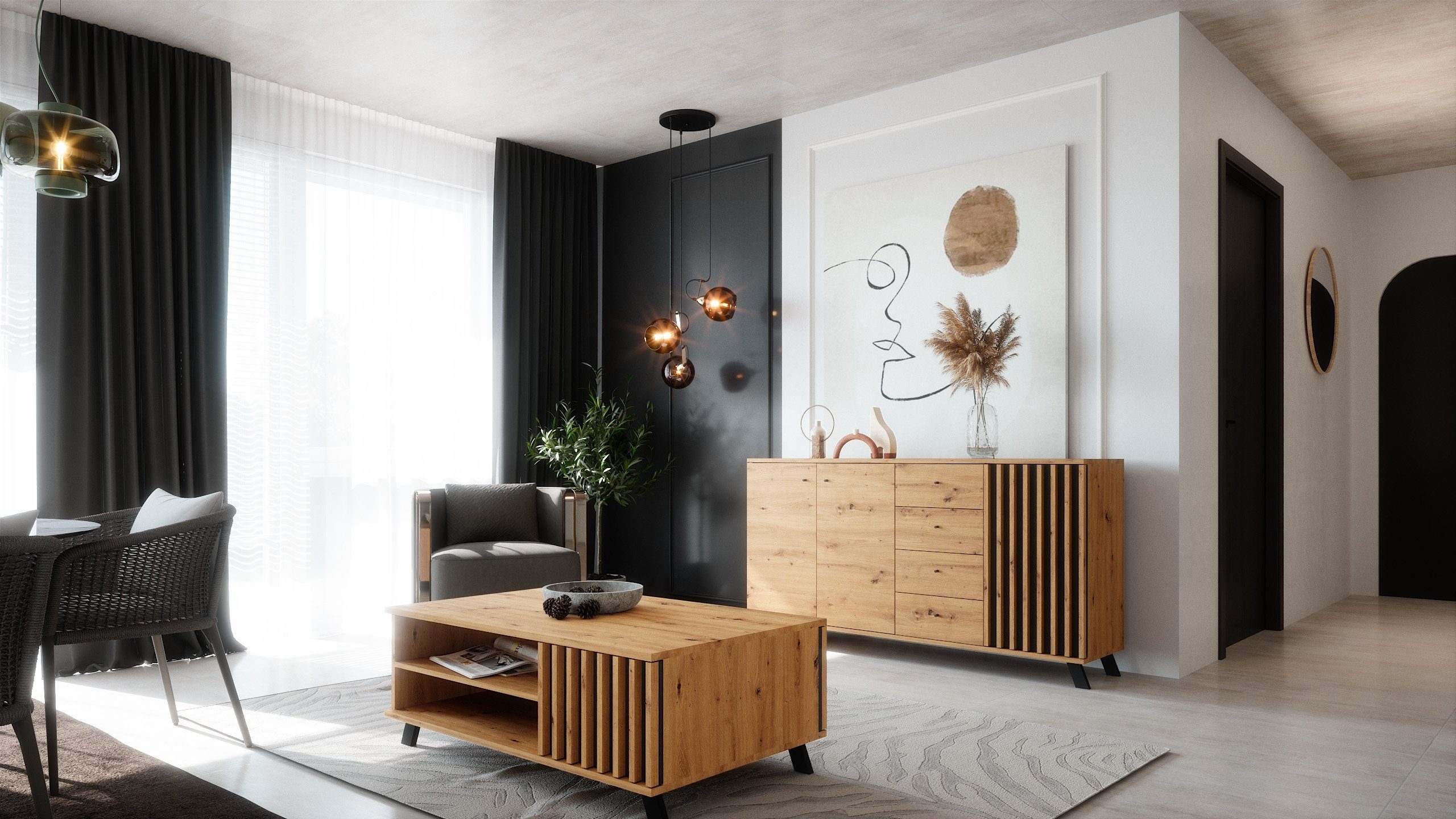 Newroom Sideboard Barea, Wildeiche Sideboard Modern Wandpaneel Vintage Highboard Anrichte