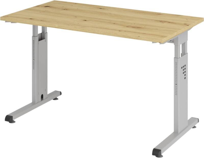 Hammerbacher Höhenverstellbarer Geradschreibtisch mit C-Fuß Express Q Eiche, Silber 1.200 x 672 x 685 - 810 mm