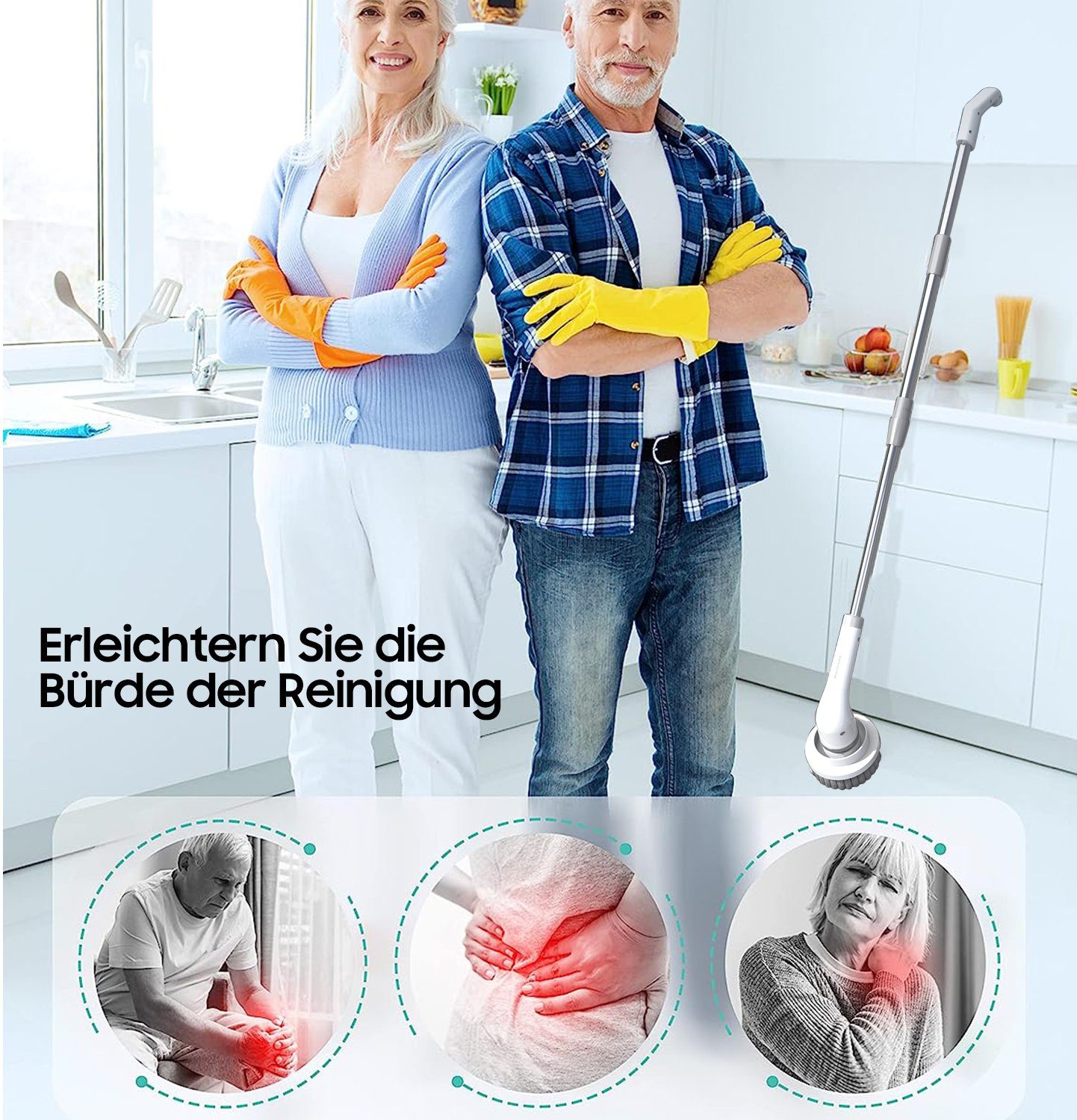 Aoucheni Reinigungsbürsten-Set Elektrischer Schleuderschrubber, elektrische Reinigungsbürste, Fliesen, Jalousien, Boden, Plissees, (Set, 9-tlg., 8-tlg), mit auswechlbarem Bürstenkopf