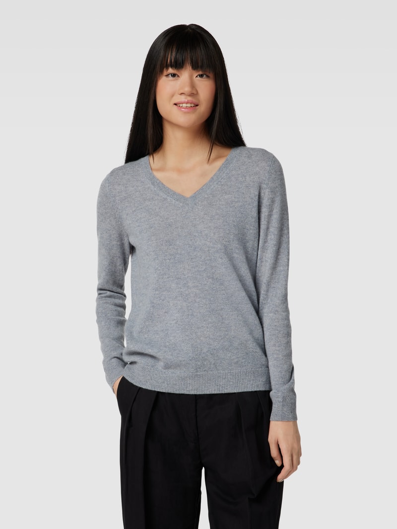 Strickpullover aus Kaschmir mit V-Ausschnitt in mittelgrau meliert