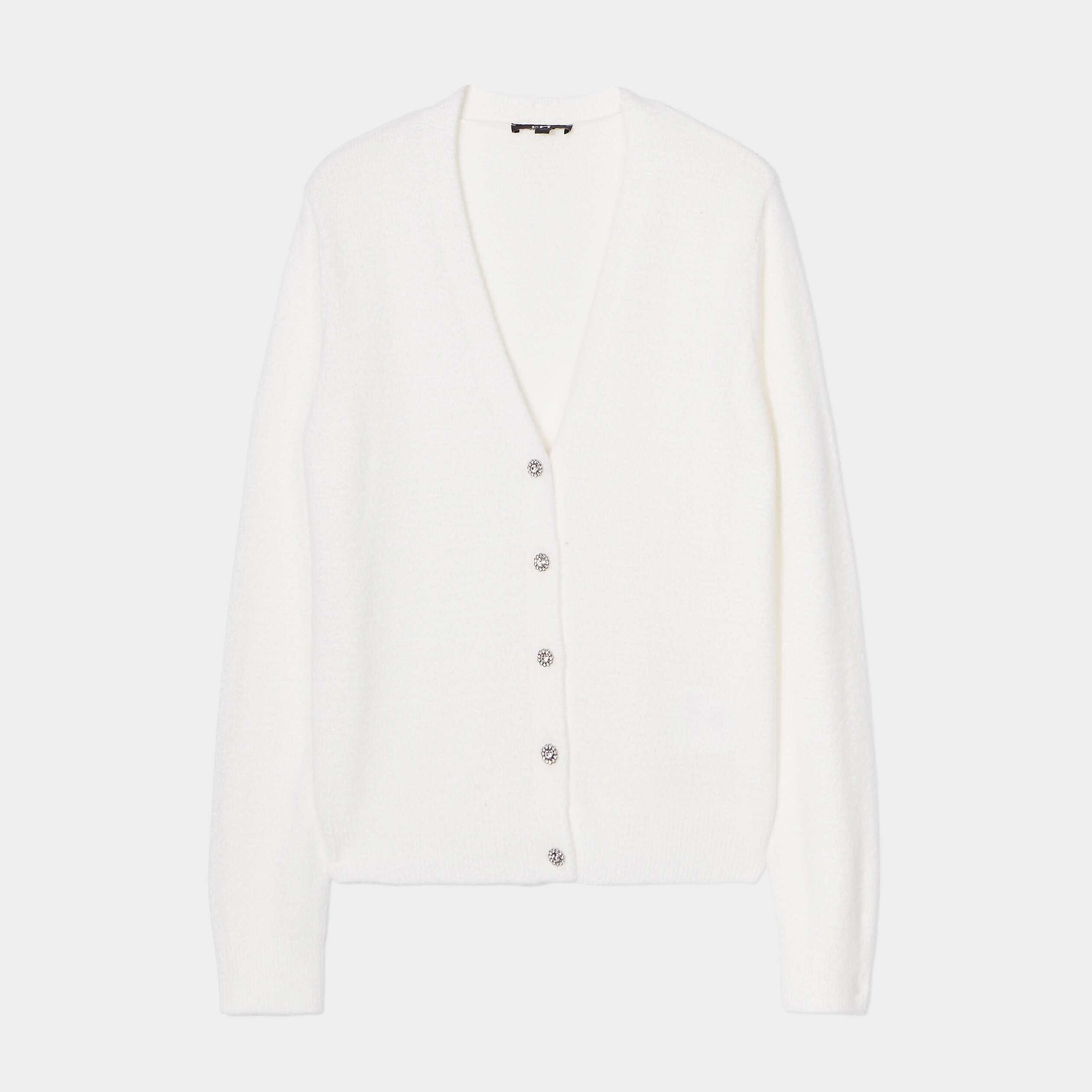 Gilet col en V boutons bijoux blanc femme | La Halle